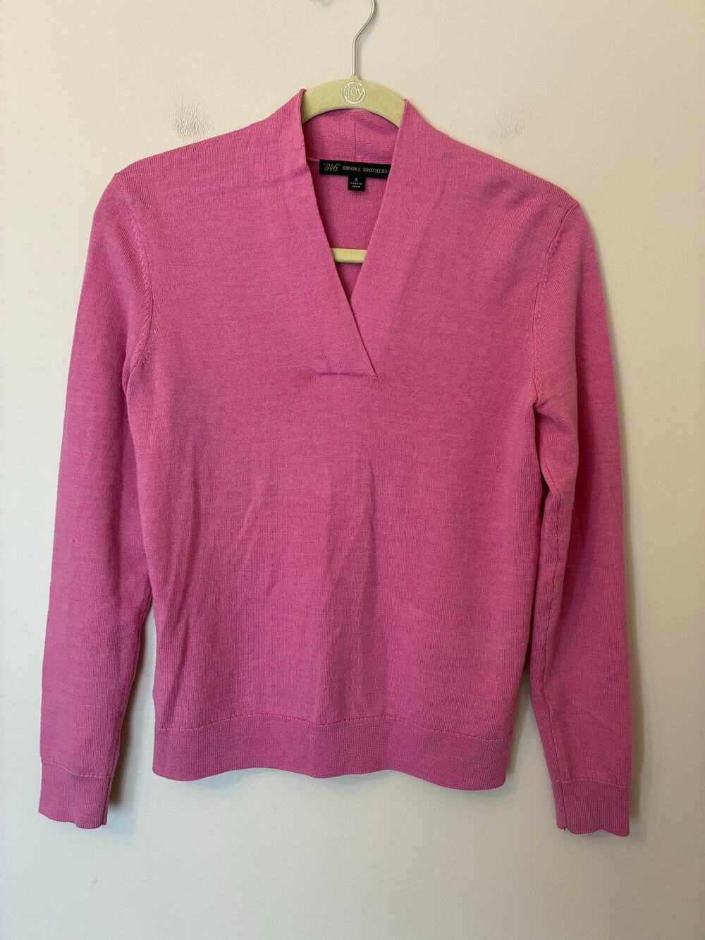 Brooks Brothers 346 100% Merino Wool Sweater Split Neck Pink Women's Small